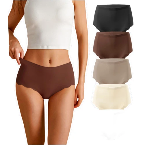 SHARICCA Seamless High Waisted Underwear for Women Cheeky Underwear Wave Edge No Show Bikini Panties Ribbed Panties Pack