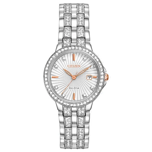 Citizen Ladies' Silhouette Crystal Eco-Drive Watch, 3-Hand Date, Stainless Steel