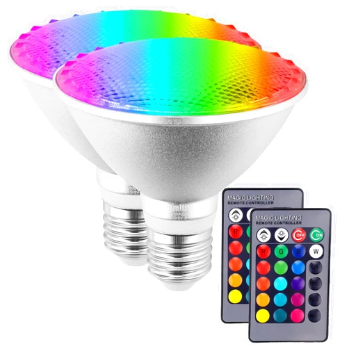 Familite PAR30 LED Light Bulb, 30W RGB LED Flood Light Indoor/Outdoor, Dimmable Color Changing Spotlight with Remote Control, Waterproof Lawn Lamp for Home Courtyard Christmas Party Decoration (2pcs)