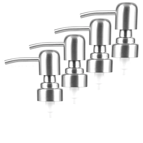 Gixixey Soap Dispenser Pump Replacement, 4PCS Stainless Steel Soap Pump Replacement Head, Reusable Metal Hand Soap Dispenser Top for Lotion Bottles, Standard Diameter 28/400 Neck Size (Silver, Brushed)