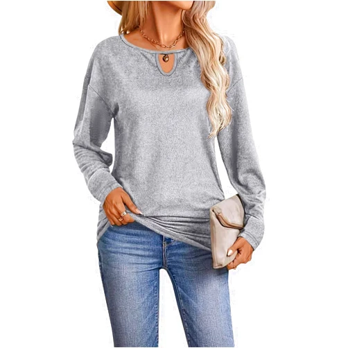 Micticsi Women's Long Sleeve Shirts Business Casual Tops Keyhole Ruched Tunic Tops