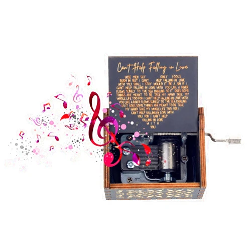 ZGCCZI Music Box Romantic Valentines Day Gift for Her Him, Antique Laser Engraved I Can't Help to Falling in Love with You Hand Cranked Musical Box for Women Wedding,Anniversary,Birthday