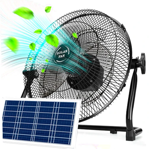 DBF 12'' Battery Operated Solar Fan, 2-in-1 Solar Panel Powered & AC Charger Powered 18 Speeds Portable Floor Fan Rechargeable, Cordless High Velocity Fan For Camping, Household, Garage, Outdoor
