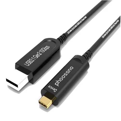 phoossno UL CMP Plenum Rated USB A to C Fiber Optical 3.1 Cable 10Gbps 98FT Compatible with Microsoft Azure Logitech Camera Aver&Vaddio&Barco ClickShare Touch Screen Kinect Intel RealSense