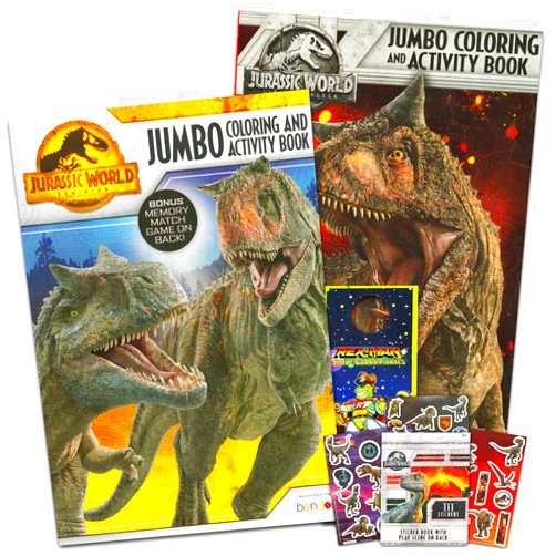 Jurassic World Coloring Books,Jurassic Park Coloring Books,Coloring Books for Boys Jurassic World Coloring Book Set for Kids - Bundle with Jumbo Dinosaur Coloring and Activity Book, Jurassic Park Sticker Book, Sticker Pack and More Featuring T-Rex Dino