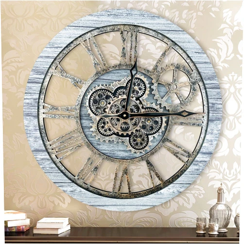 HOIBAI Wall Clock, Clocks for Living Room Decor 20 Inch Big Moving Gears Clock Farmhouse Vintage Rustic Wall Clock Vintage Roman Oversized Wall Clock for Home Bedroom House Kitchen Wall Decor