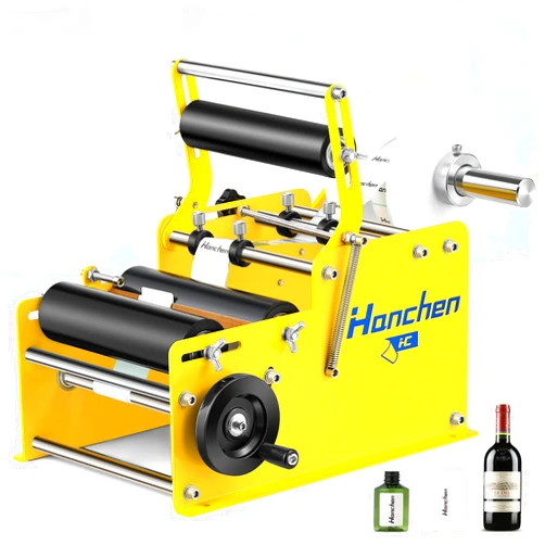 Hanchen Manual Round Bottle Labeling Machine with Comfort Press Handle for Precision & Speed, Adjustable Bottle Labeler Label Applicator Machine for Vial Light Small Bottles Effortless Labeling