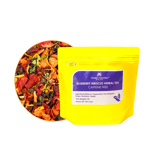 Taimei Teatime Blueberry Hibiscus Herbal Loose Leaf Tea(1 Lb),Caffeine Free Berry Fruit Flavors Tea from Germany, Ideal for Hot and Iced Tea