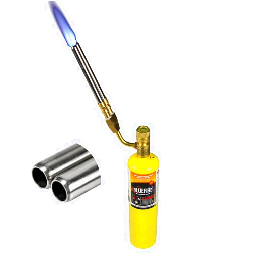 BLUEFIRE Double Flame Jet Turbo Torch Head with MAPP Kit High Output 17060 BTU Full Metal Heavy Duty Manual Ignition Gas Welding Dual Tubes Nozzle Fuel by MAP Propane Brazing Soldering Flamethrower