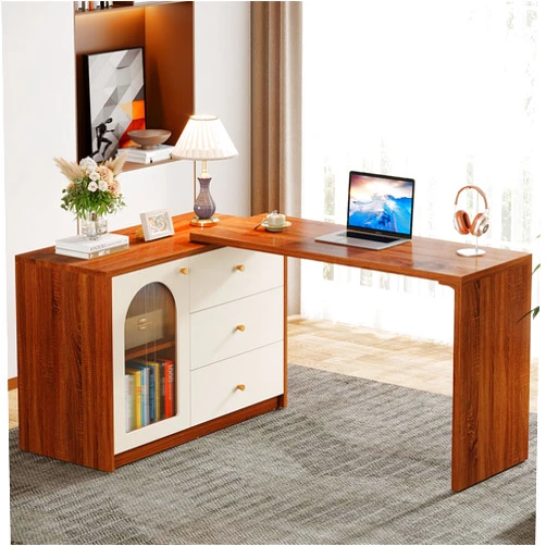 Tribesigns L Shaped Computer Desk with Drawers, Modern Corner Home Office Desk with Reversible Storage Cabinet, Long Study Writing Desk Workstation for Home Office, Rustic Brown