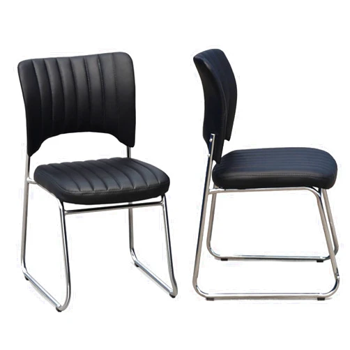 BIHOME 4pcs Stackable High Back Pu Leather Office Chair,Comfortable Ergonomic Bow Staff Chair, Sturdy Metal Base Training Chair for Home Meeting,Black,45cm(18