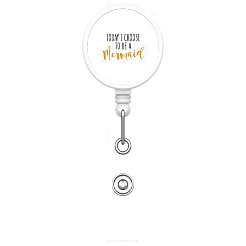 DistinctInk Funny Custom Printed Retractable Badge Reel Name Badge Holder – Durable Nursing ID Badge Reel for Schools Hospitals Businesses - Today I Choose to be a Mermaid