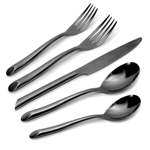 Kikbioee Wave Matte Black 20-Piece Silverware Set, Stainless Steel Flatware Set, Forged Cutlery Set Matte Finishing Dishwasher Safe, Service for 4
