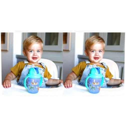 Nuby 2-Handle No-Spill Flip-it Fat Straw Printed Cup - 8oz/ 240 ml, 12+ Months, 1pk Prints May Vary (Pack of 2)