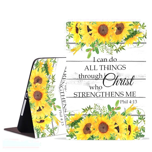 POIUYTREW Case for iPad Air 13 Inch (M2) 2024/iPad Pro 12.9 Inch 6th/5th/4th/3rd Gen 2022/2021/2020/2018, PU Leather Folio Case Smart Cover with Stand & Auto Wake Sleep, Christian Quotes Bible Verse Phil 4:13