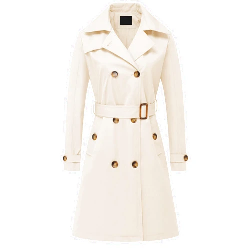 Chrisuno Women's Double Breasted Long Trench Coats Mid-Length Belted Overcoat Dress Jacket with Detachable Hood