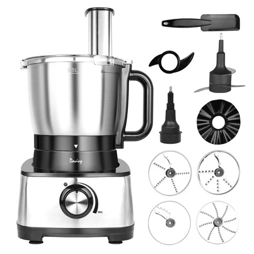 Davivy Food Processor 13 Cup,Stainless Steel Bowl Food Processor,7 Blades with 9 Functions Vegetable Chopper for Home Use,Stepless Variable Control,Black,600W (13-Cup Stainless Steel Bowl)