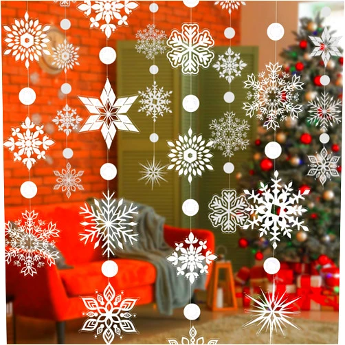 GEEHUA Winter Wonderland Decorations, Christmas Snowflake Garland Transparent White Large Snow Flake Garland Streamers Hanging Snow Flakes for Christmas New Year Party Decoration Window Door Accessory