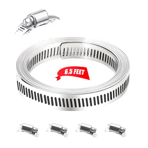Dianrui DIY Hose Clamps 6.5FT 304 Stainless Steel Metal Strap + 4PCS Stronger Fasteners Assortment Kit Large Adjustable Pipe Clamps Band Clamp for Pipe Automotive Mechanical