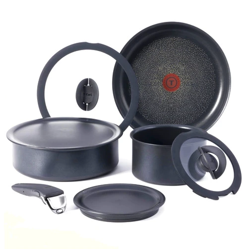 T-fal Ingenio Expertise Non Stick Cookware Set 8 Piece, Induction, Oven Broiler Safe 500F, Stackable Cookware, Pots and Pans, RV, Camping, Fry Pans, Dishwasher Safe, Detachable/ Removable Handle Black