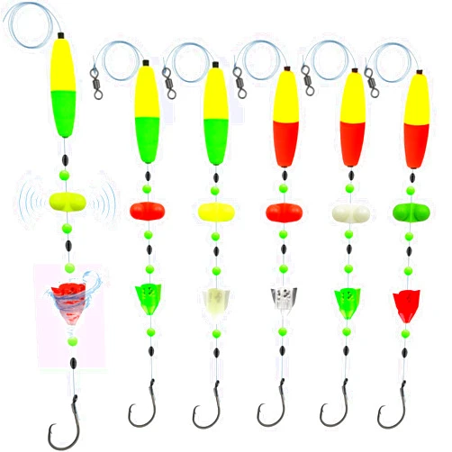 DAMIDEL 6Pcs Catfish Fishing Rigs Ready Kit，2 in 1 rotating rattles/Double Rattles Beads, Float Rigs Tackle Santee Rig Peg Catfish，Free adjustment in freshwter and saltwater