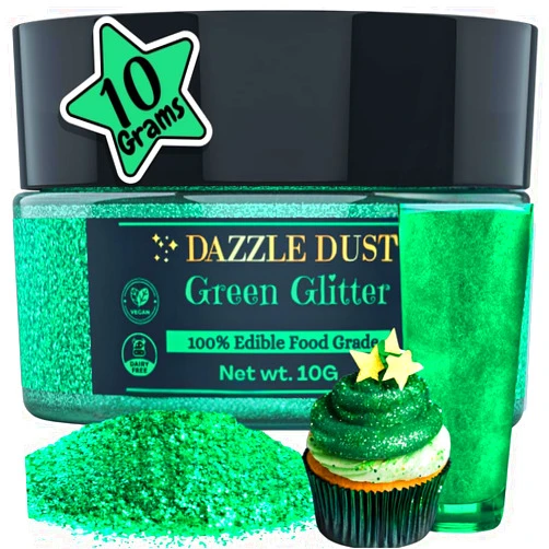 DAZZLE DUST BULK-(10g) Green Edible Glitter for Drinks,Green Sprinkles for Cake Decorating, Cocktails, Green Luster Dust Edible Glitter for Cakes, Edible Cake Decorations 100% Food Safe, Vegan, Gluten Free.