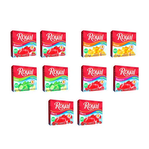 Royal Sugar Free Gelatin Variety Pack of 10 | 2 Boxes Each - Strawberry, Orange, Lime, Rapsberry, Cherry .32 ounces