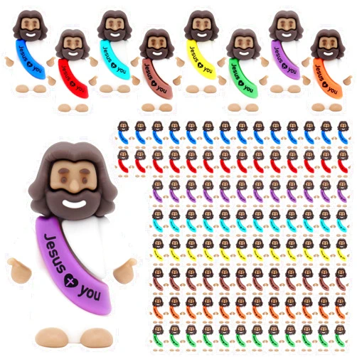 YuDanae Brown Mini Jesus Figures Rubber Jesus Figurines Toys in Bulk Religious Party Favors Sunday School Craft Baptism Gifts for Easter Egg Stuffers (Multicolor, 100pcs)