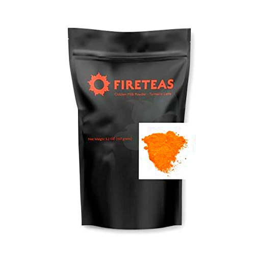FIRE TEAS Golden Milk Powder - Organic Turmeric (Curcumin), Honey, Cardamom, Ginger, Cinnamon, Black Pepper - Naturally Sweet, Delicious Adaptogen Blend, Helps Restful Sleep -