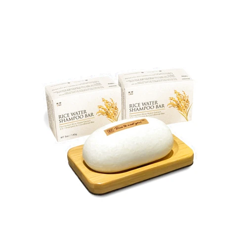 mimosu Rice Water Hair Growth Shampoo and Conditioner Bar Set - Bamboo Soap Dish with Drain Container, Eco-Friendly Package