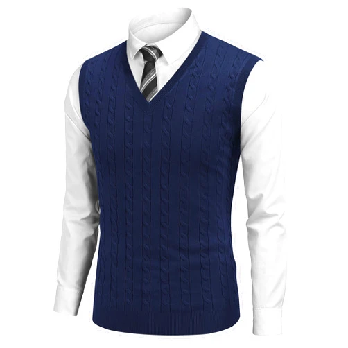 COOFANDY Men's Sweater Vest V Neck Slim Fit Cable Knitted Sleeveless Pullover Sweater