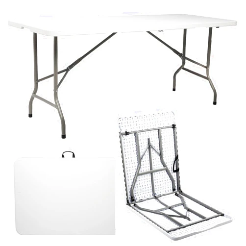 BAYUELSWU 6ft Plastic Folding Table Portable Picnic Table Indoor Outdoor Heavy Duty Camping Table w/Handle for Kitchen, Picnic, Party, Camping (White)