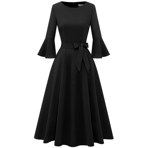 HomRain Women's Elegant Bell Sleeve Cocktail Party Dresses for Wedding Guest Fit and Flare Modest Church Midi Evening Dress