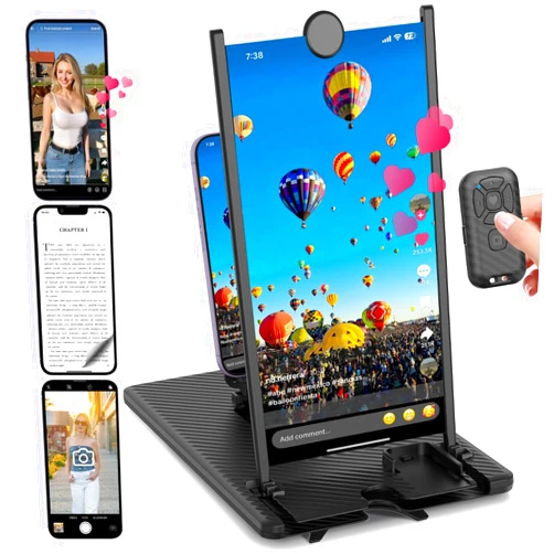 SEANCHEER 5-in-1 Vertical Phone Screen Magnifier HD with Bluetooth Remote, 3D Portable Foldable Smartphone Stand for | TikTok | YouTube | FB | IG | Scrolling - Gift for Mom, Dad & Family (Black, 12