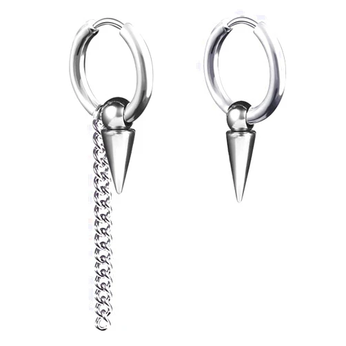 GulCean Small Hoop Earrings for Men Women With Cross Feather Spikes Ball Chain Dangle Charms Black Silver 316L Stainless Steel Punk Hip Hop Rock Gothic Kpop Huggies Earrings Set
