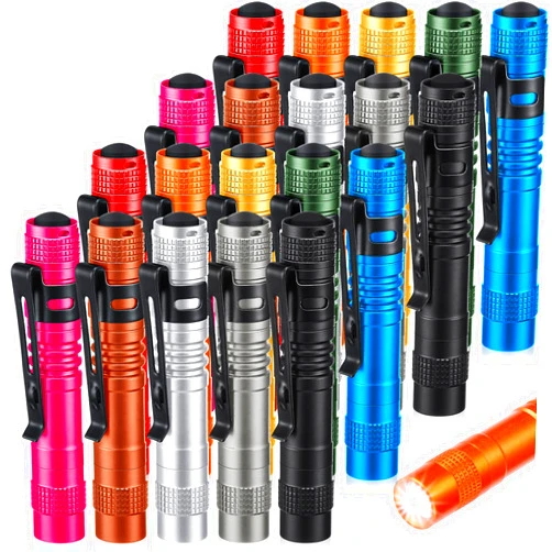 Hortsun 20 Pcs Mini Pen Light Flashlights Pocket Flashlights Pen with Clip Small LED Handheld Slim Torches for Christmas Gift Without Battery, 3.54 Inch (Multicolor)