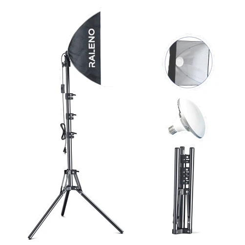 RALENO Softbox Lighting Kit, 16'' x 16'' Photography Studio Equipment with LED Bulb (50W | 5500K | 97 CRI | TLCI≥97), Continuous Lighting for Video Recording & Photography Shooting | Model: PS075