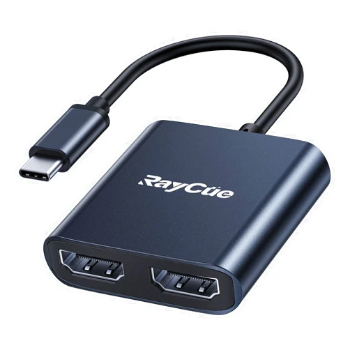 RayCue USB C to Dual HDMI Adapter 4K@60hz, Type C (Thunderbolt 3) to HDMI Converter Dual Monitor Adapter, USB C Adapter 2 HDMI USB C Hub for MacBook/LaptopHP/Dell/Surface/Lenovo/Thinkpad/Chromebook