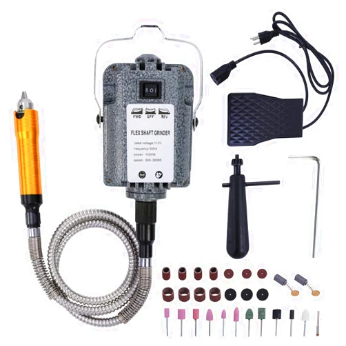 GESD 1000W 30000RPM Electric Flex Shaft Rotary Tool Foot Pedal Control Flex Shaft Hanging Grinder Carver Can Forward-Reverse Rotation, Multi-function Kit with Accessories for Carve-Buffing Diy Craft work