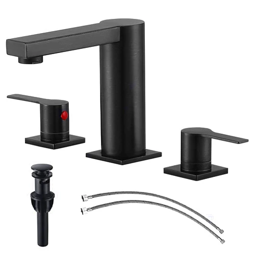 Ufaucet Black Bathroom Faucet 8 Inch Widespread Vanity Sink Faucet 3 Hole, Matte Black 2 Handle SUS 304 Stainless Steel Morden RV Lavatory Bathroom Faucet with Supply Hoses and Pop Up Drain