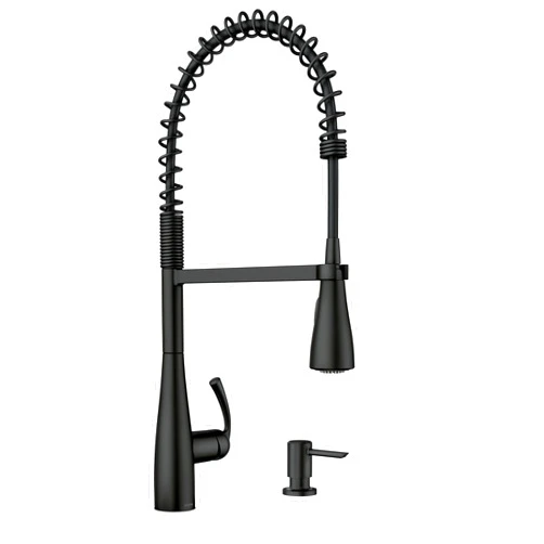 Moen Essie Matte Black One-Handle High Arc Pre-Rinse Spring Pulldown Kitchen Faucet with Power Clean, 87814BL
