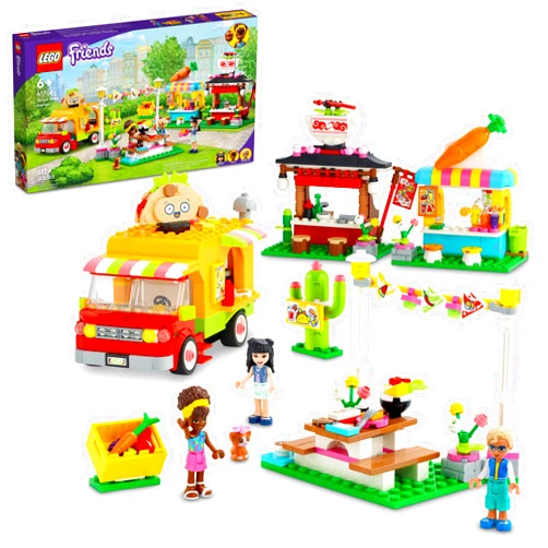LEGO Friends Street Food Market 41701; New Food-Play Building Kit Promotes Imaginative Play; Includes Emma and Kitten Toy; Birthday Gift for Kids Aged 6+ (592 Pieces)