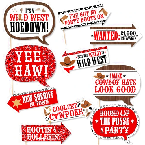 Big Dot of Happiness Funny Western Hoedown - Wild West Cowboy Party Photo Booth Props Kit - 10 Piece