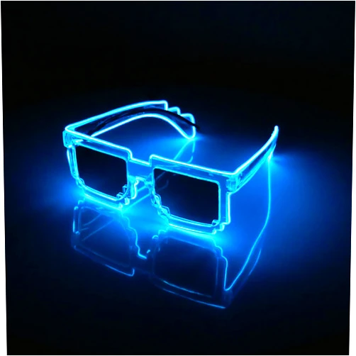 House Of Rave Pixel LED Sunglasses Neon Rave Glasses El Wire Light Up Sunglasses Reflective Mirror Glow for Festival - Costumes, 80s Party