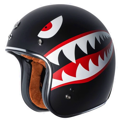 TORC T50 Route 66 3/4 Helmet with 'Flying Tiger' Graphic (Flat Black, Medium)