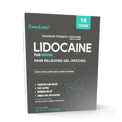 Careland 4% Lidocaine Patches Plus 1% Menthol 15 Count Pain Relief Patches Maximum Strength lidocaine, Back Pain Relief Products, for Neck Knee Joint Pain Nerve Shoulder Pain Relief