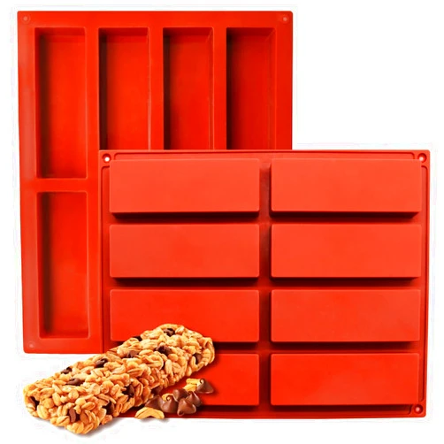 Saravivi 2Pcs 8 Cavity Granola Bar Mold Silicone Mold, Rectangle Molds for Energy Bar, Silicone Baking Molds for Large Granola Bar