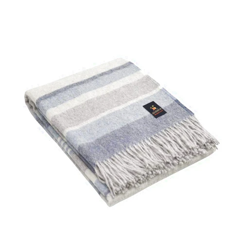 Alpaca Warehouse Alpaca Merino Wool Blanket Throw Warm and Soft Multicolor Striped Design Peru (Steel Blue/Soft Blue/Soft Gray)