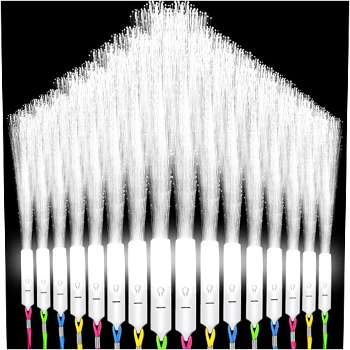 SUNLUMI 25Pcs White Fiber Optic Wands, Led Cold Sparklers Wedding Send Off Ideas, 3 Flashing Modes Wedding Glow Sticks for Reception, Light up Wands, Fiber Optic Lights for Party Favor