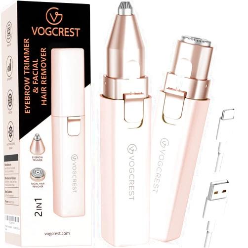 VG VOGCREST Painless Rechargeable Eyebrow Hair Trimmer: A 2-in-1 Eyebrow Trimmer for women for shaping eyebrows and gently removing unwanted hair from the face chin neck upper lip including peach fuzz